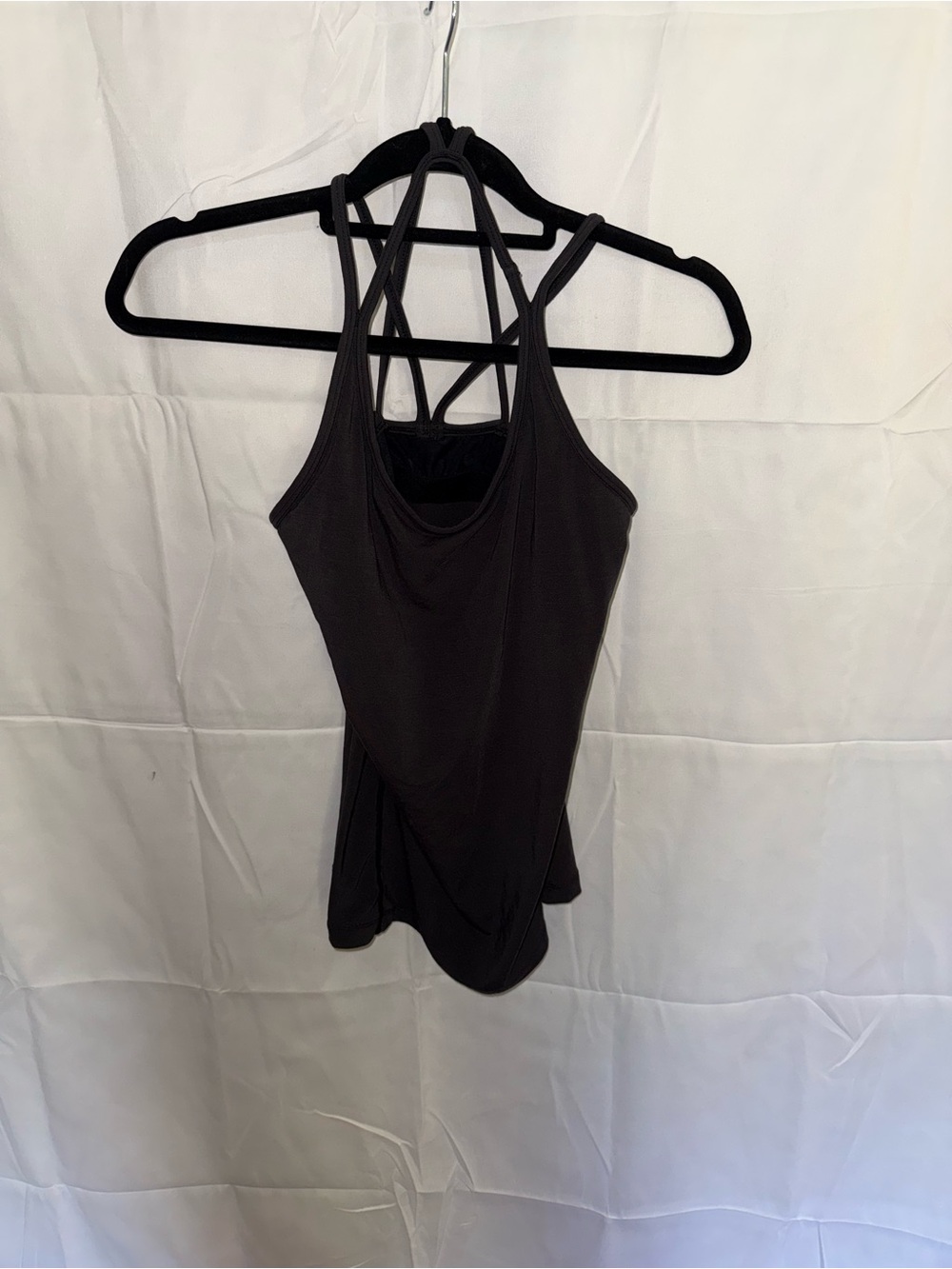 Women’s Black Strappy Tank Top with Geometric Back